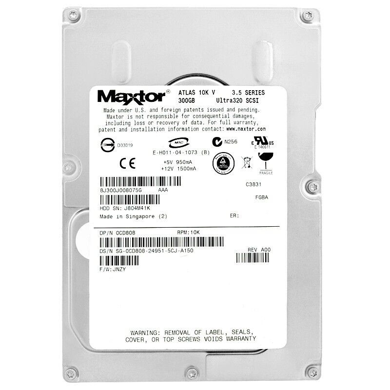 Hard Drive Maxtor Atlas 10K V 300Gb 80PIN 10000Rpm 3.5" Inch 8J300J0
