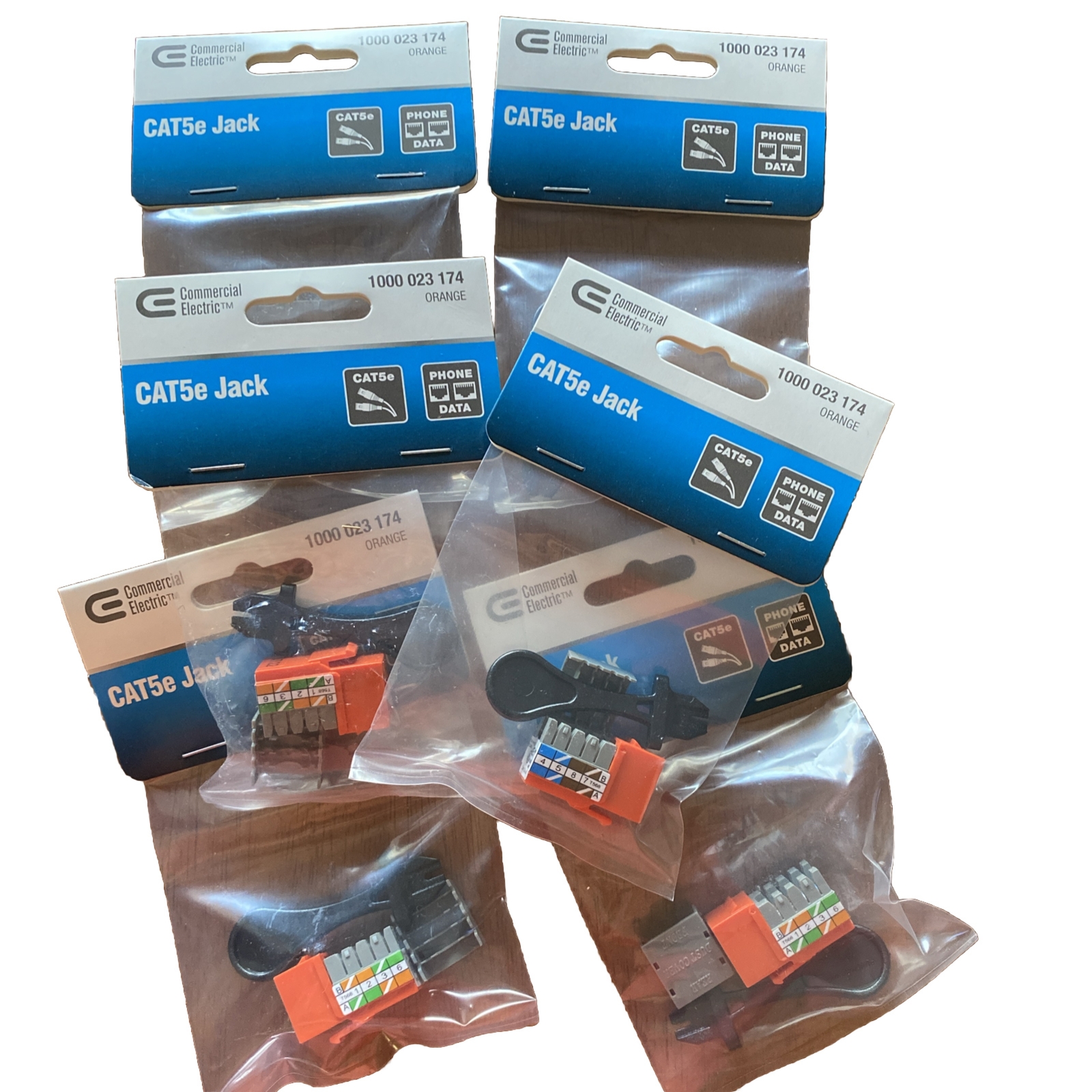 6 NEW Commercial Electric CAT5e Jack Orange 1000 023 174 sealed