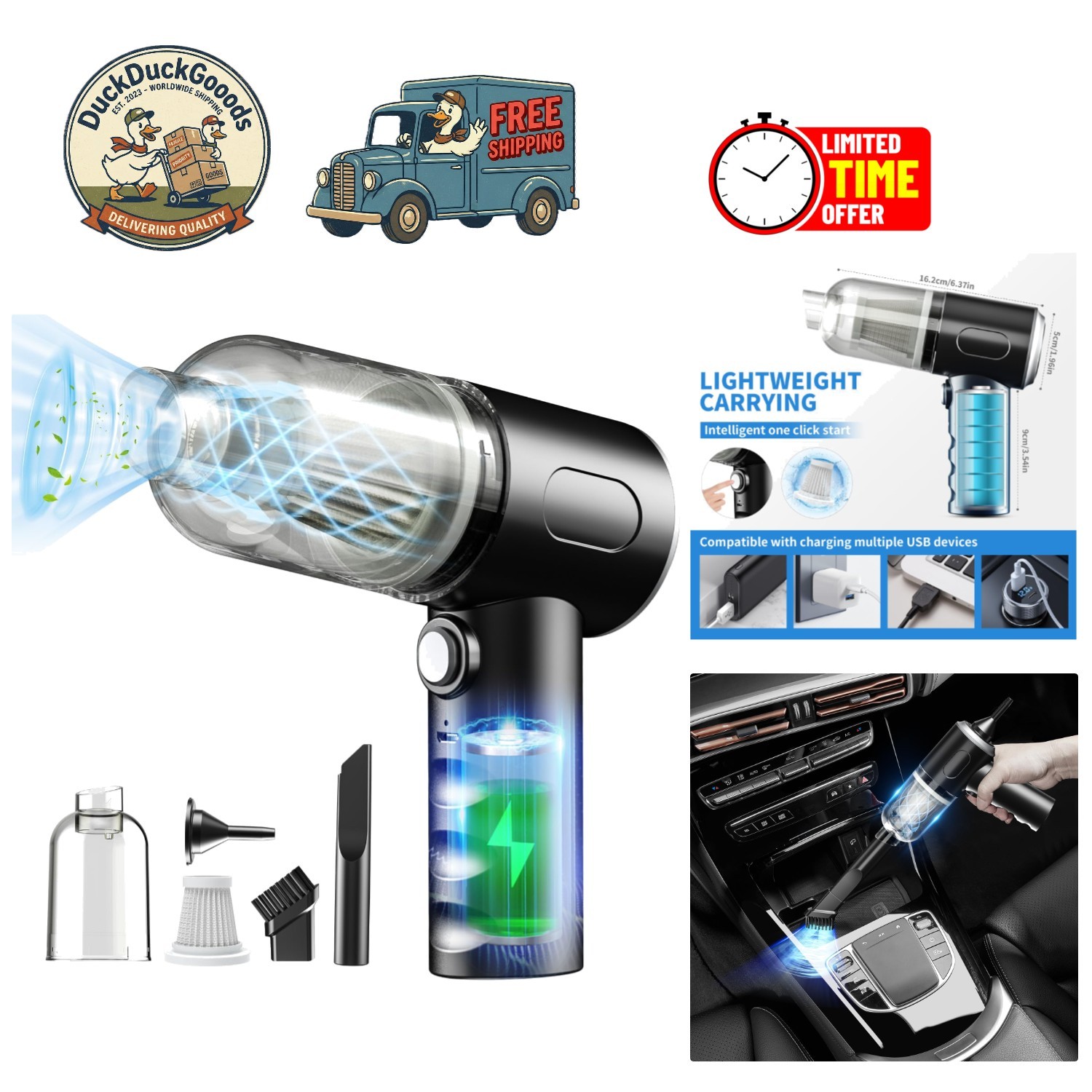 Lightweight 12000PA Handheld Vacuum with HEPA Filter - Multi-Use Cleaning Tool