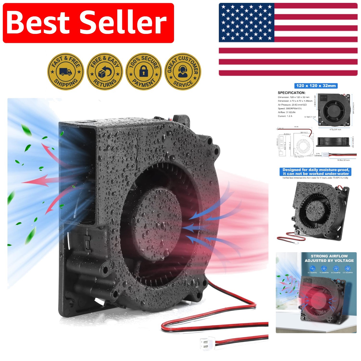 Versatile 12V Blower Fan - Ideal for Media Cabinet Cooling & DIY Projects