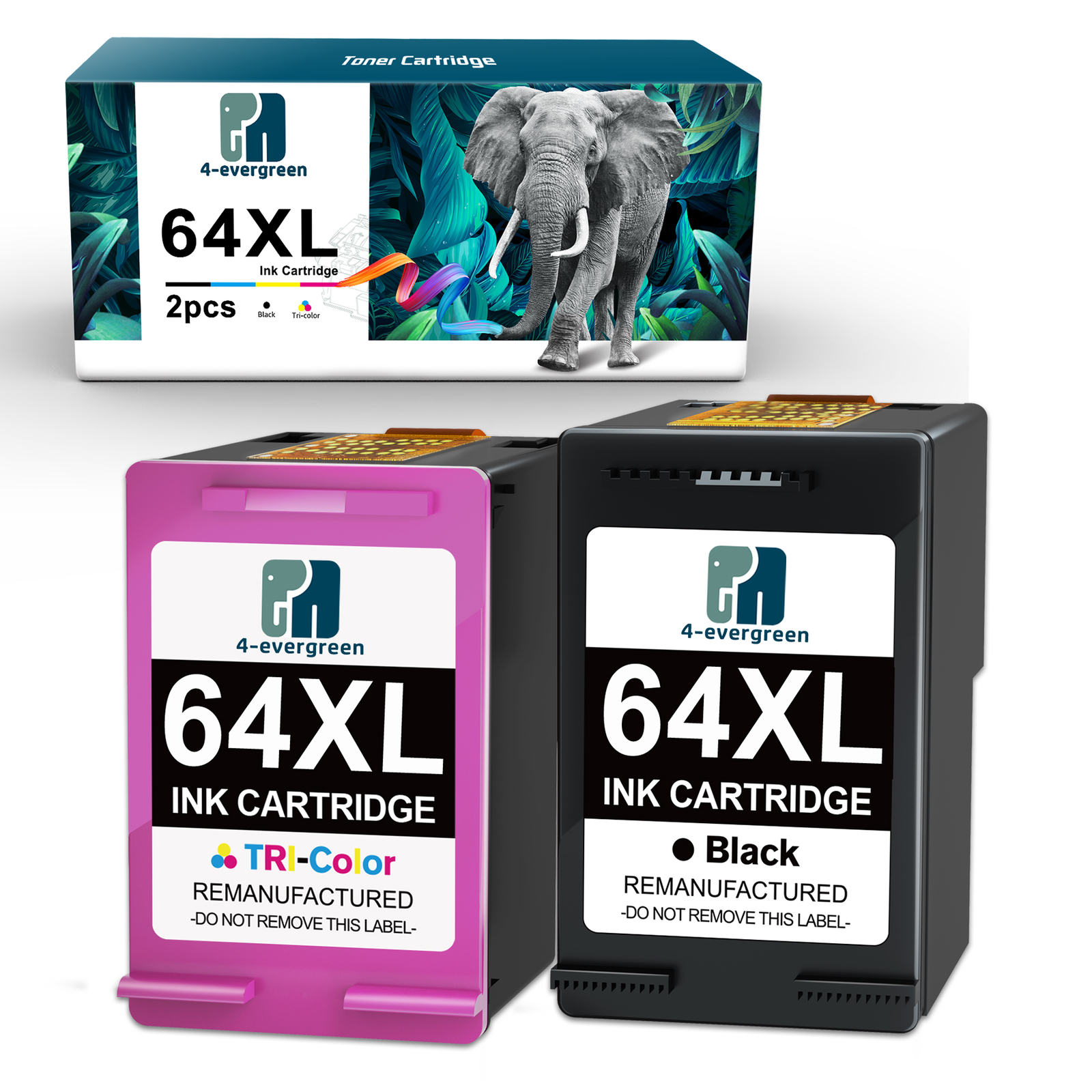 2pk Reman 64XL Black & Color Ink Cartridge for HP Envy 6255 7155 7855 7120 7130