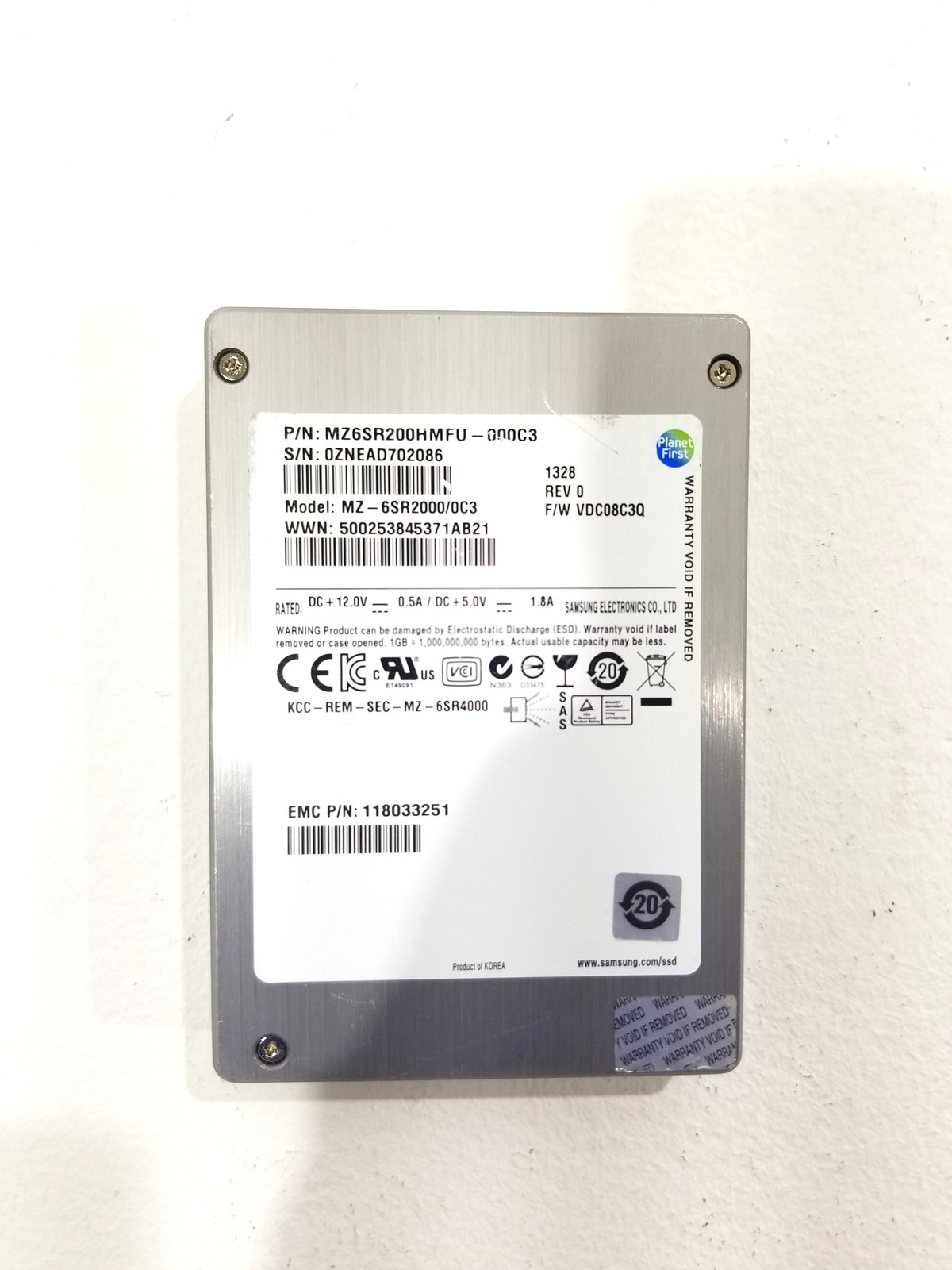 Samsung MZ-6SR2000/0C3 SM1625  200GB 2.5" 6Gb/s SAS SSD P/N: MZ6SR200HMFU-000C3