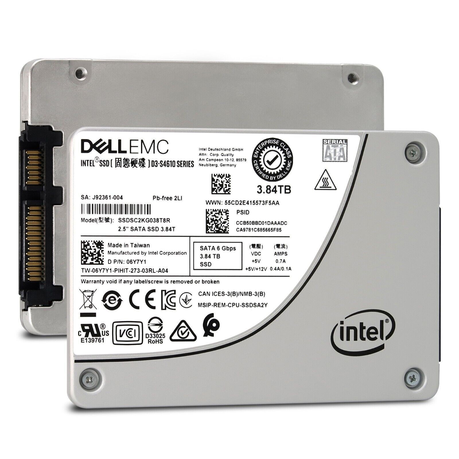 Dell Intel S4610 3.84TB SATA 6Gb/s 2.5-inch Enterprise SSD - SSDSC2KG038T8R