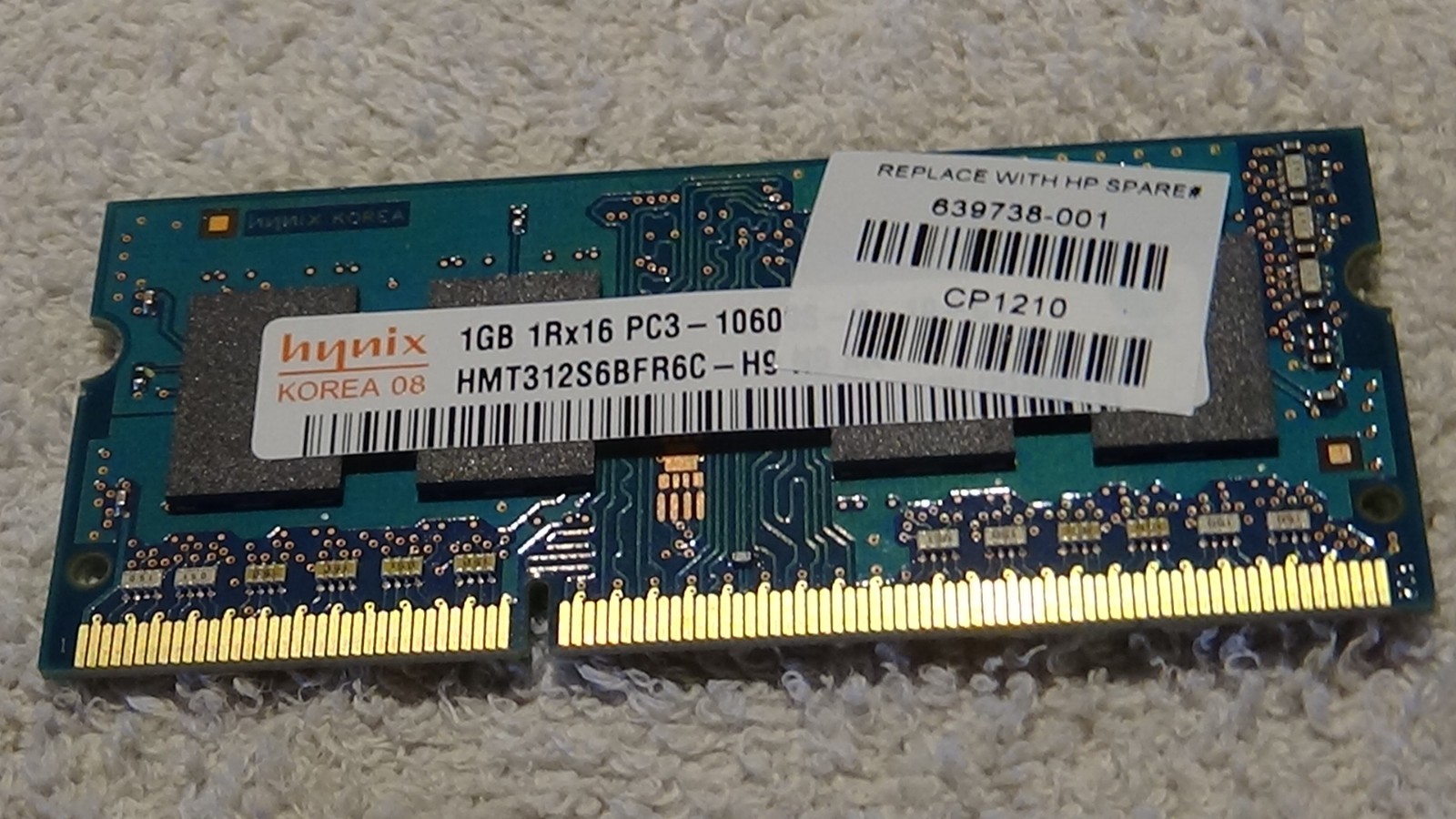 hynix KOREA 08 1GB 1Rx16 PC3-10600 HMT312S6BFR6C-H9 REPLACE WITH HP SPARE 63973