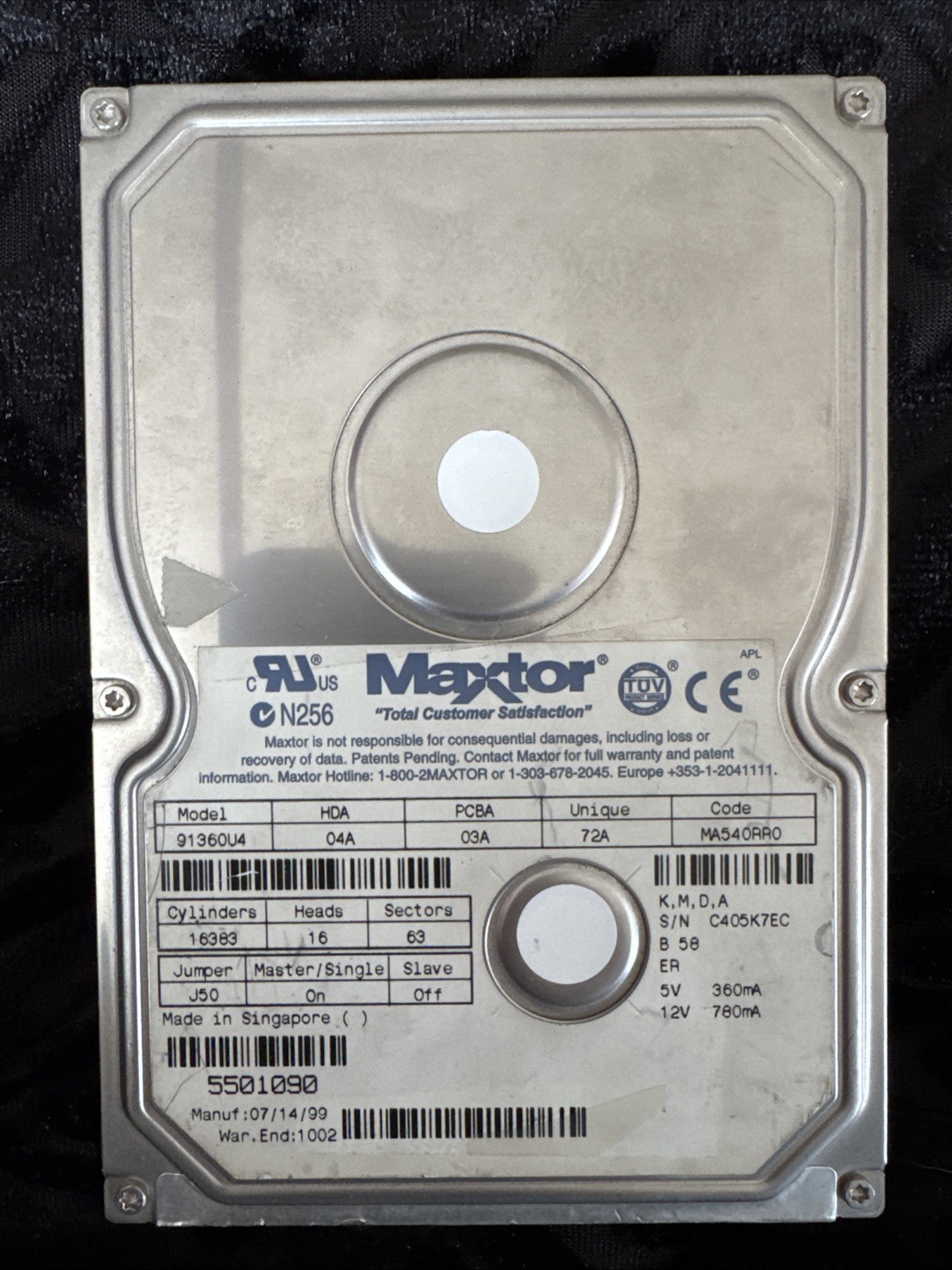 Maxtor 91360U4 Hard Drive HDA 04A A8A MA5408S0 Apple 13GB QRDXA 655T0018 3.5"