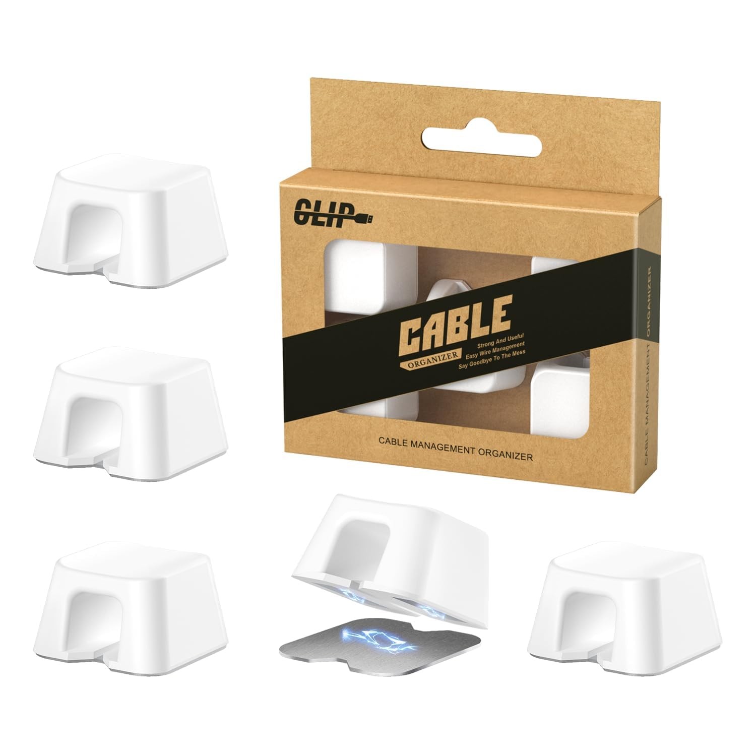 Maveek Magnetic Cable Clips L(φ0.31'') White 5 Pack