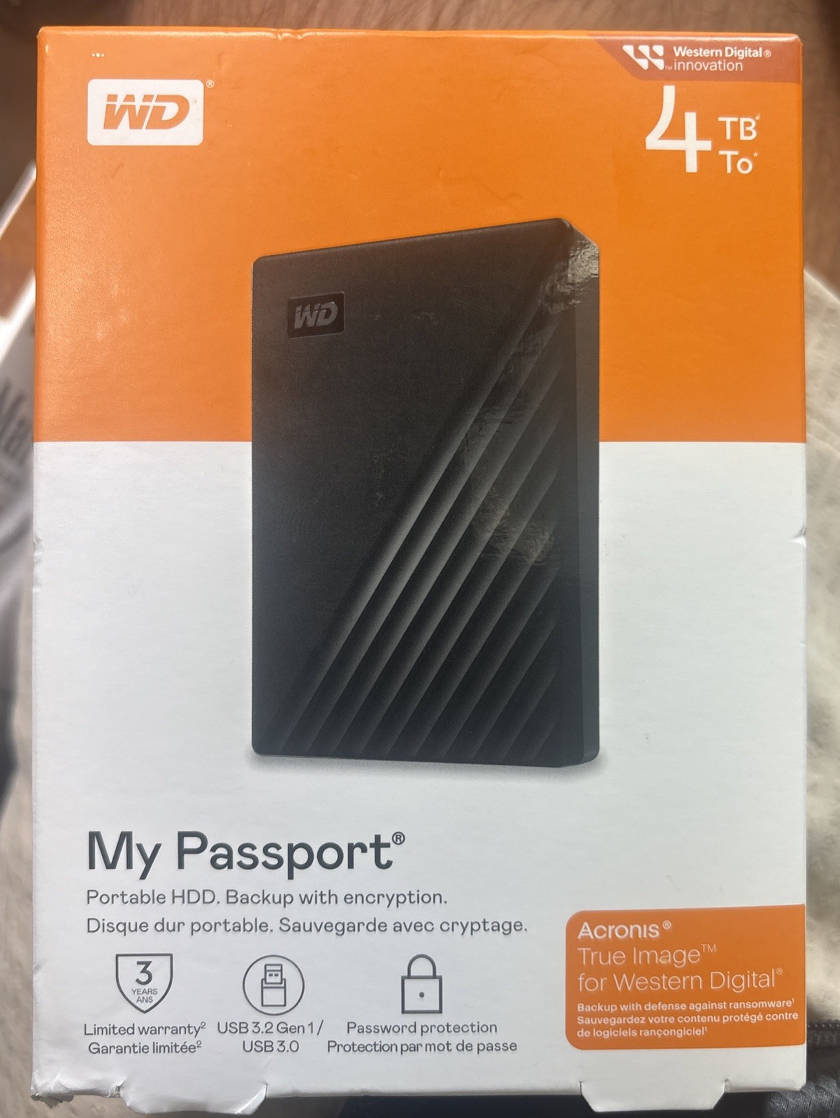 WD My Passport (4TB) External Hard Drive - (WDBPKJ0040BBK-WESN) - Black - Sealed