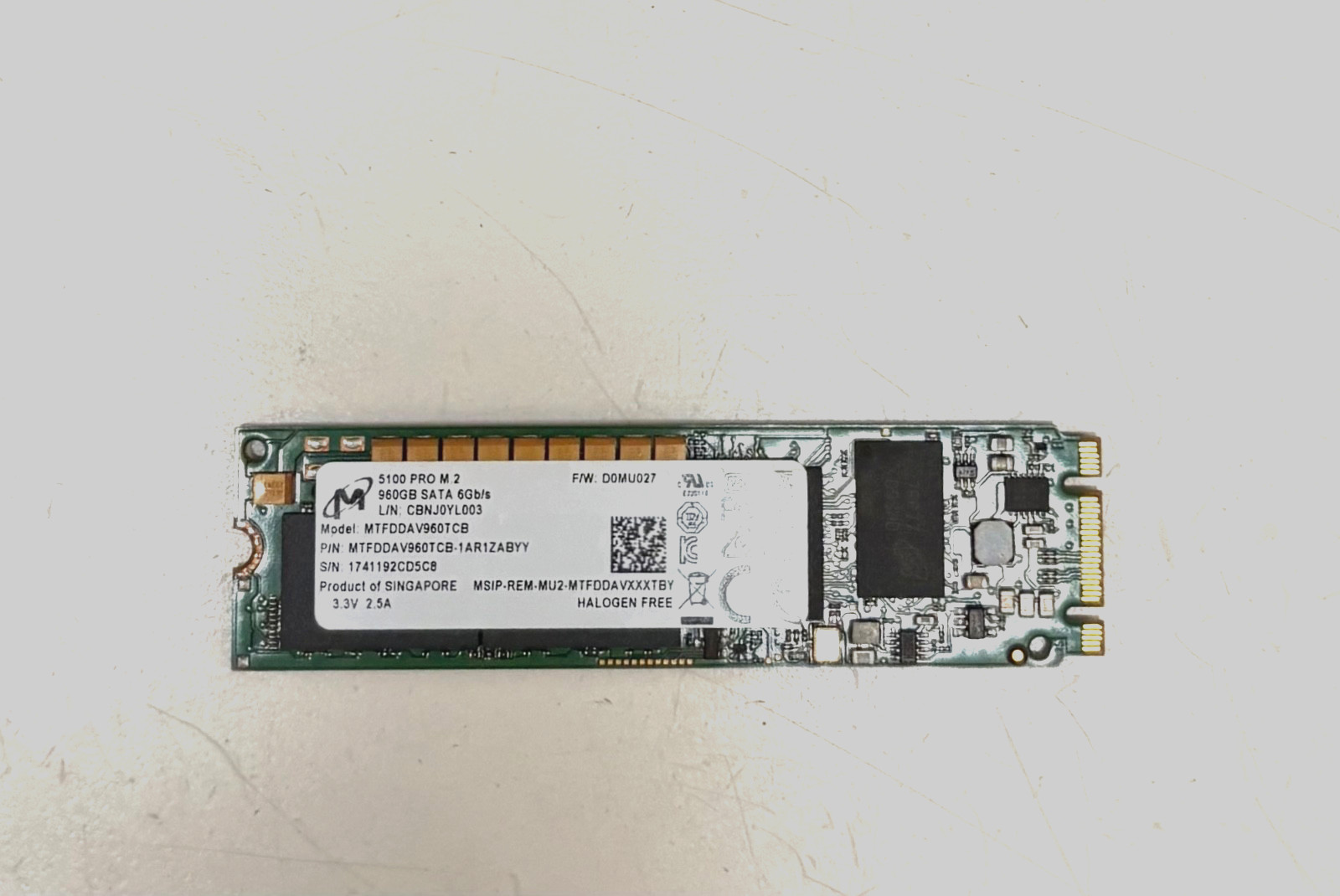Micron 960GB SATA 6Gb/s 2280 M.2 SSD 5100 Pro Series MTFDDAV960TCB