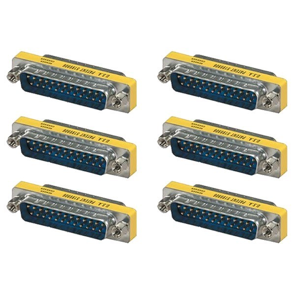 6 Pcs DB25 D-SUB 25-Pin Male to Male Mini Gender Changer Coupler Adapter Gold