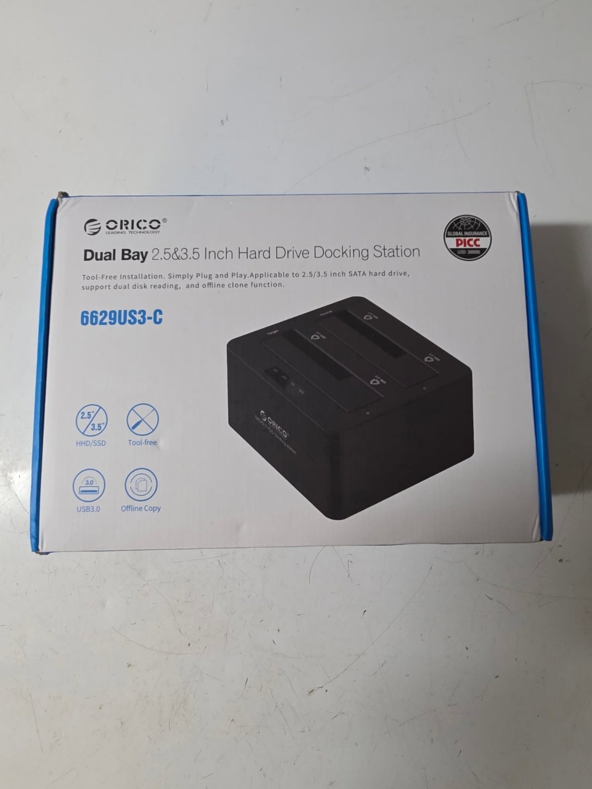 Orico Dual Bay Hard Drive Dock 2.5 & 3.5 SATA HDD / SSD - Open Box 6629US3-C