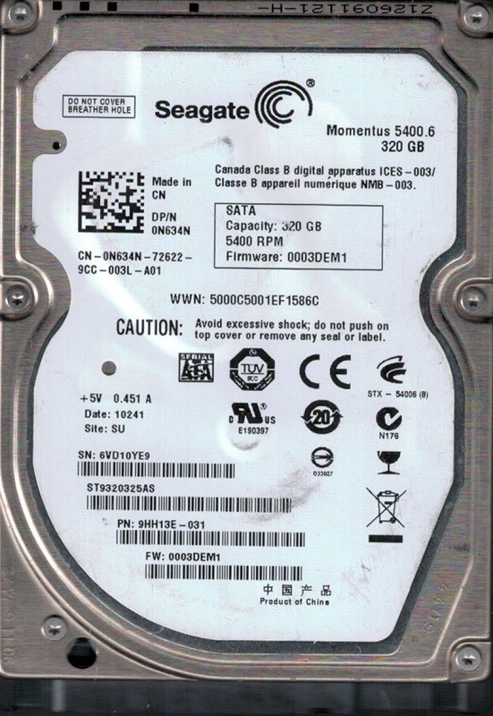 Seagate ST9320325AS P/N: 9HH13E-031 F/W: 0003DEM1 SU 6VD 320GB