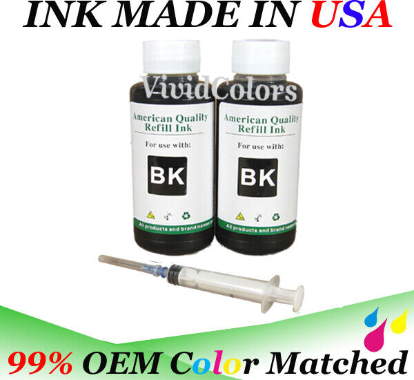2x100ml Premium Refill Bulk Black Ink for All HP Canon Epson Lexmark Printers
