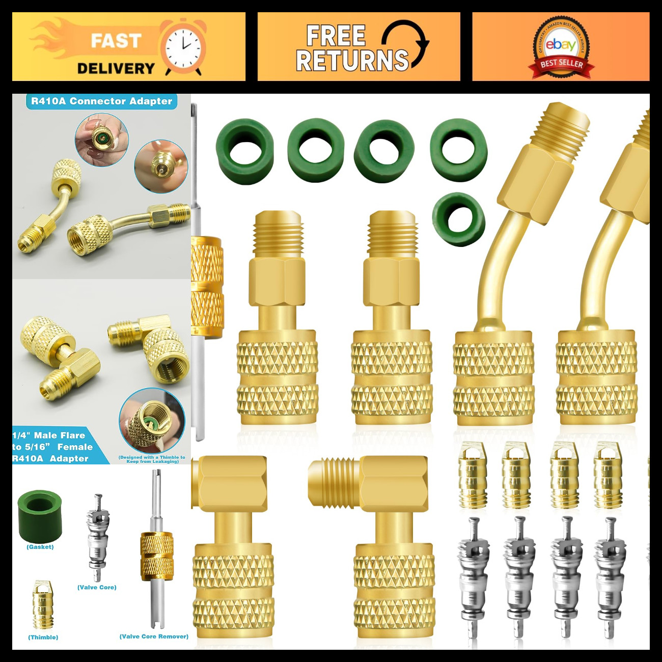 R410A Mini Split Adapter Kit, 5/16 to 1/4 Coupler, Refrigerant Hose Connector, V
