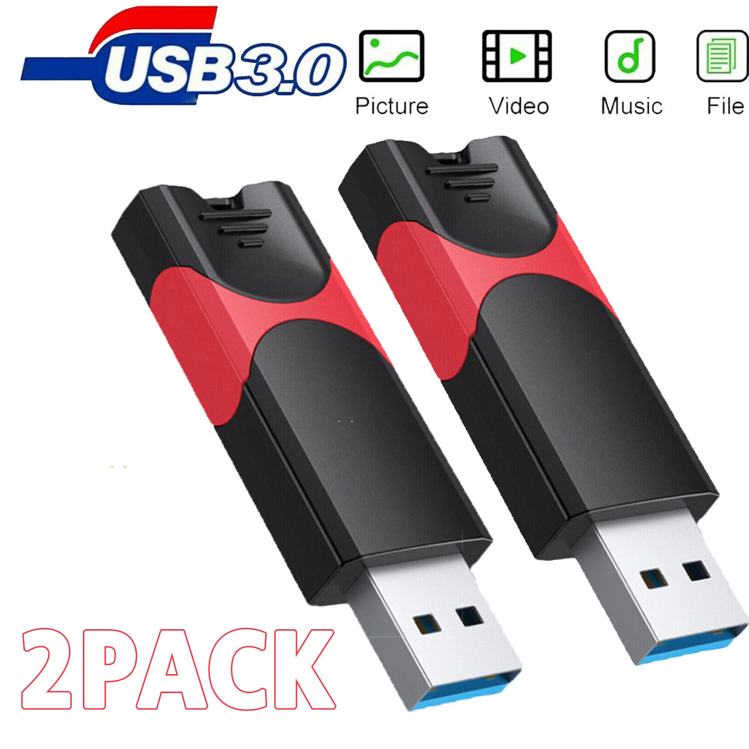 2 PACK 32GB 64GB 128GB USB 3.0 Flash Drive Thumb Drive Retractable Jump Drive