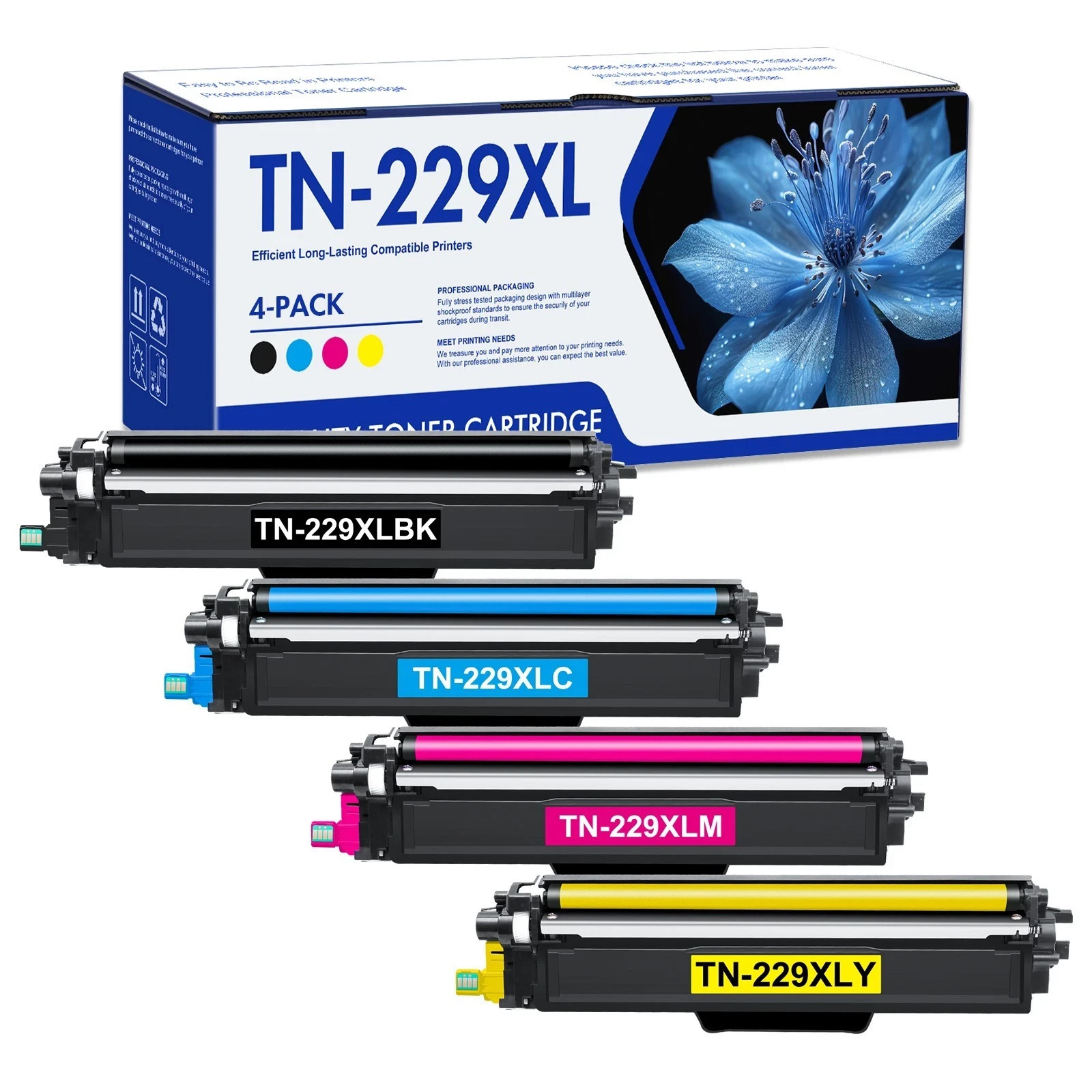 TN229XL 4Pk High Yield Color Toner Cartridge WITH CHIP for Brother HL-L3295CDW