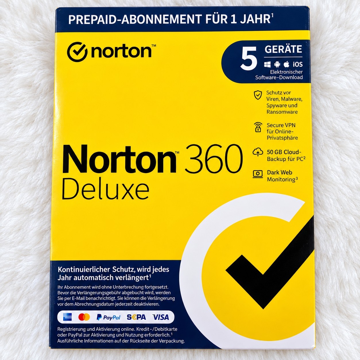 Norton 360 Deluxe - 5 Devices - 1 Year - NEW & BOXED -...