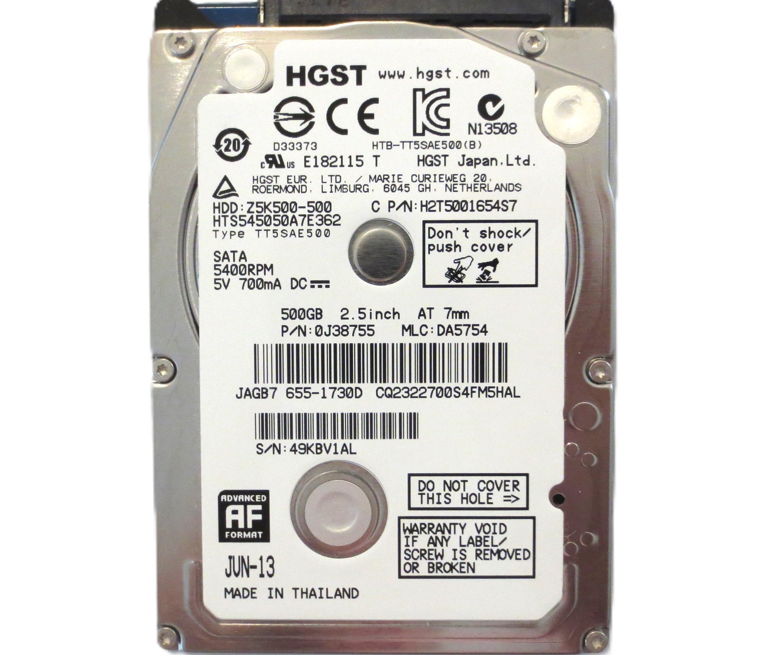 Hitachi HTS545050A7E362 0J38755 DA5754 Thailand 655-1730D 500gb 2.5" Sata 2013