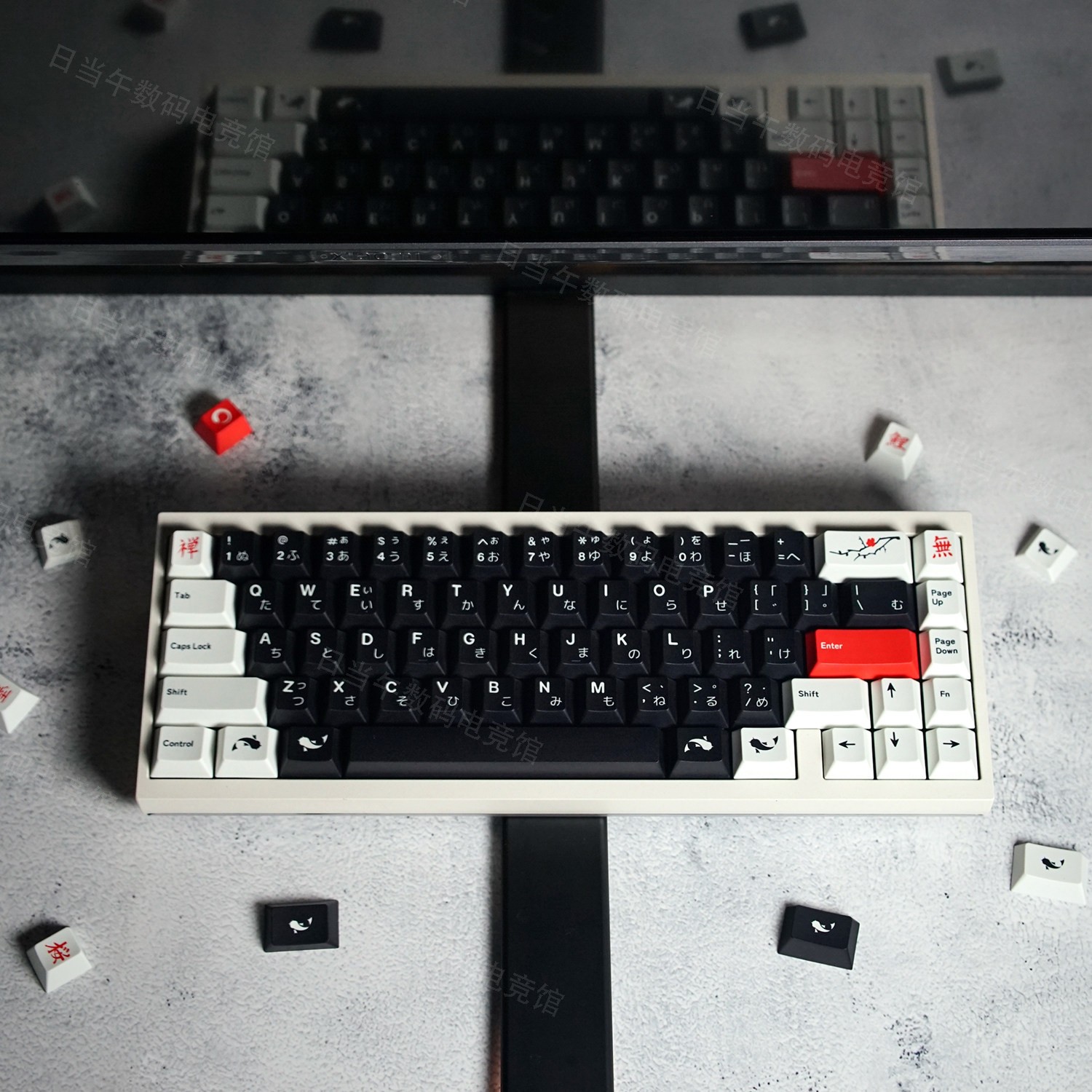1.7mm thickness Sumi-e Keycaps Black White Red Dye-subs PBT Keycap Set