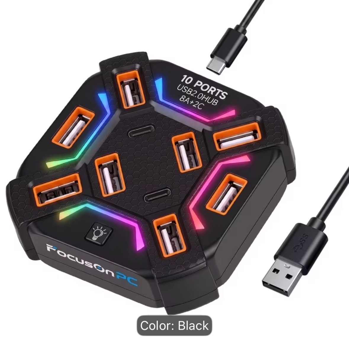 10-In-1 USB 2.0 Laptop Docking Station (8A + 2C) with RGB Ambient Lighting