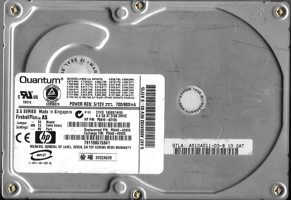 Quantum Fireball Plus AS 8.4AT 8.4GB IDE Hard Drive 