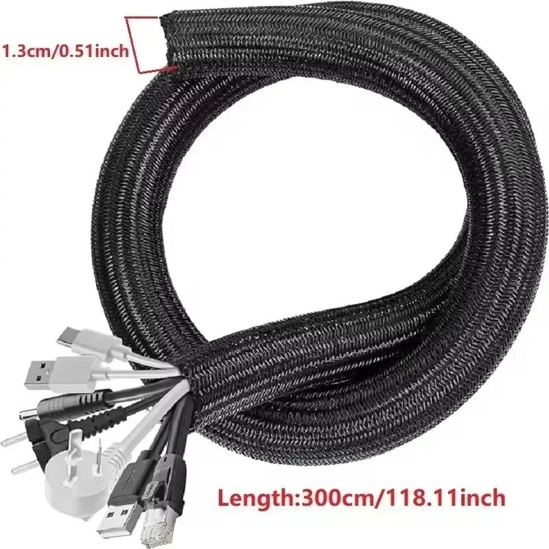 Cable Tidy Zip Sleeve for Desk PC TV Wire Management Organizer Cable Cover USA