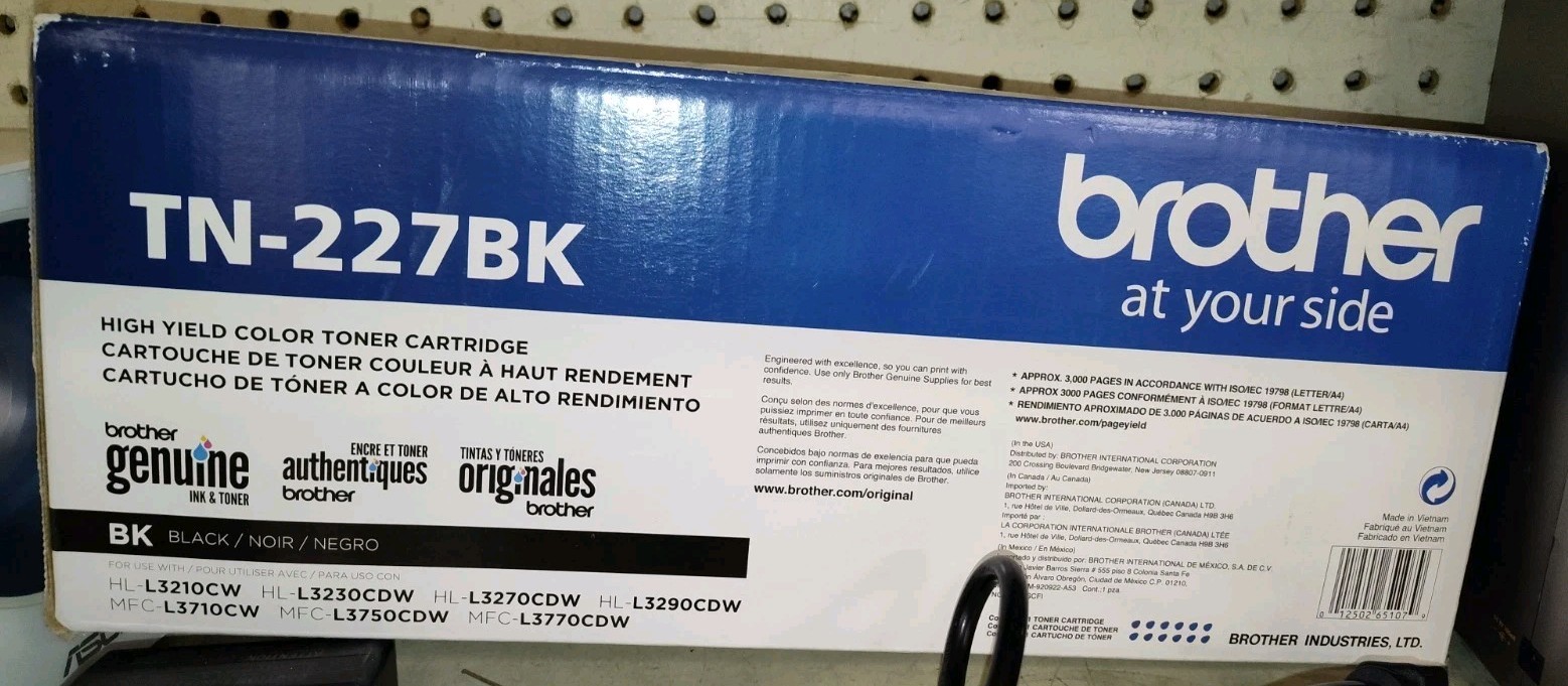 BROTHER GENUINE TN227 BK HIGH YIELD TONER CARTRIDGE,BLACK,3000 PAGES, New