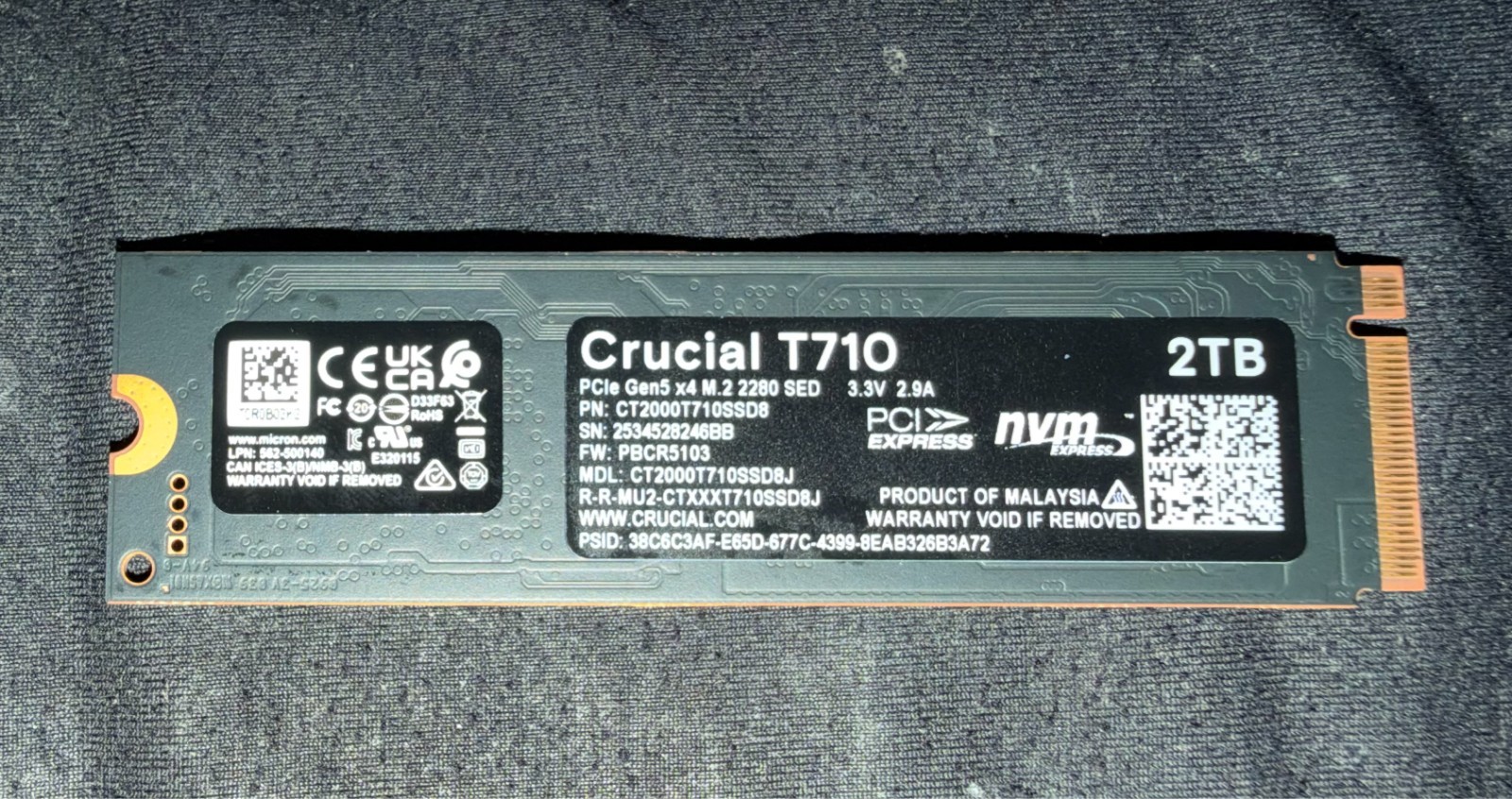 Crucial T710 PCIe Gen5 NVMe 2TB SSD, Up to 14,900 MB/s