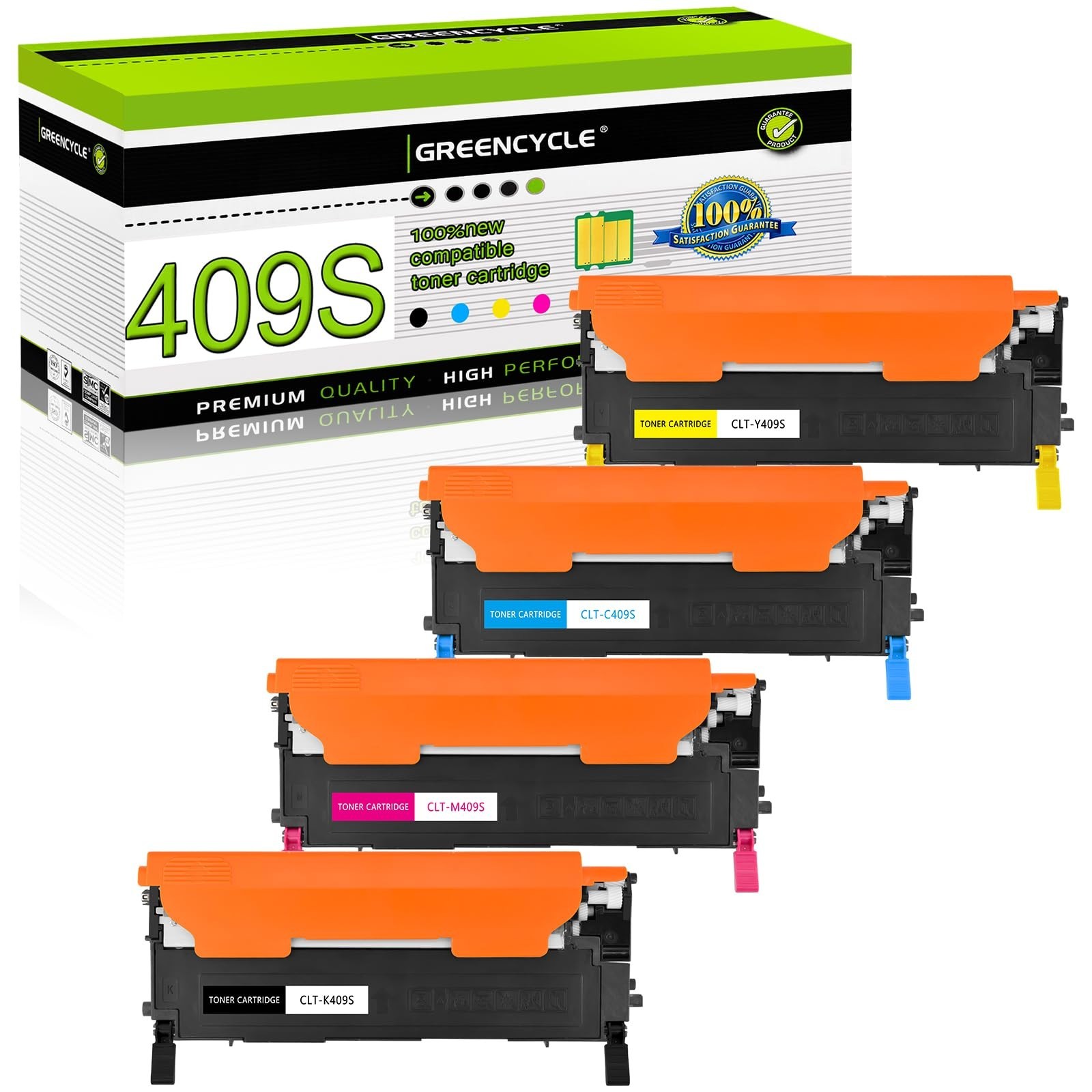 greencycle CLT-409S Toner Cartridge, 4 Color Combo Pack，(B/C/M/Y) | CLT-K