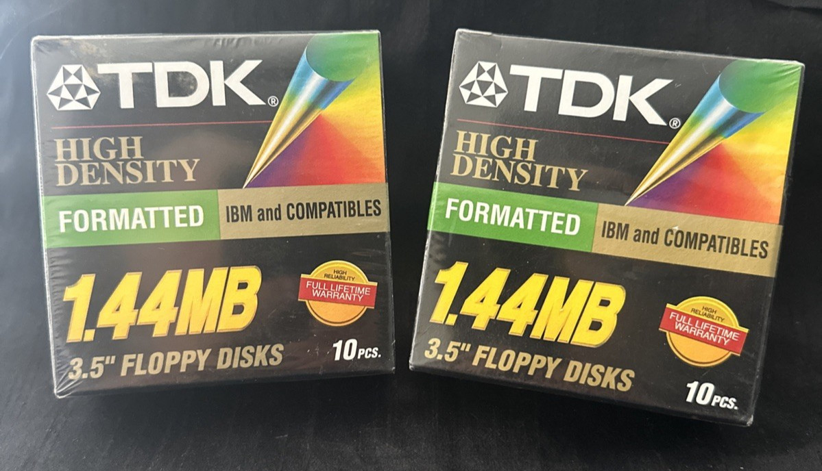 TDK 3.5in 1.44MB IBM Formatted High Density Floppy Disks 10 Pack x 2 -20 TL NEW
