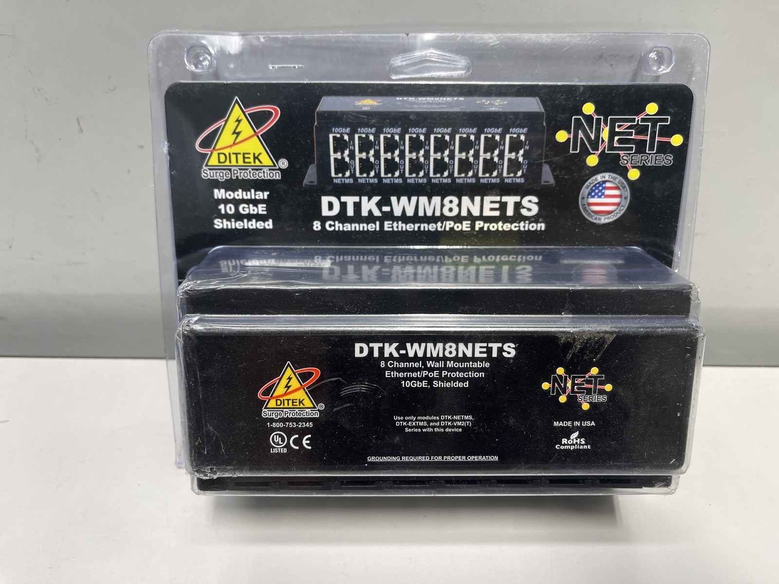 DITEK 8-Channel Wall Mount Network Surge Protector- Black