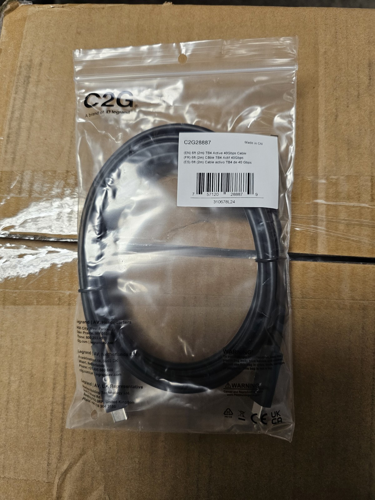 NEW C2G  Thunderbolt 4 100W Cable 6ft 28887 Compatible With iPhone 17 & iPad