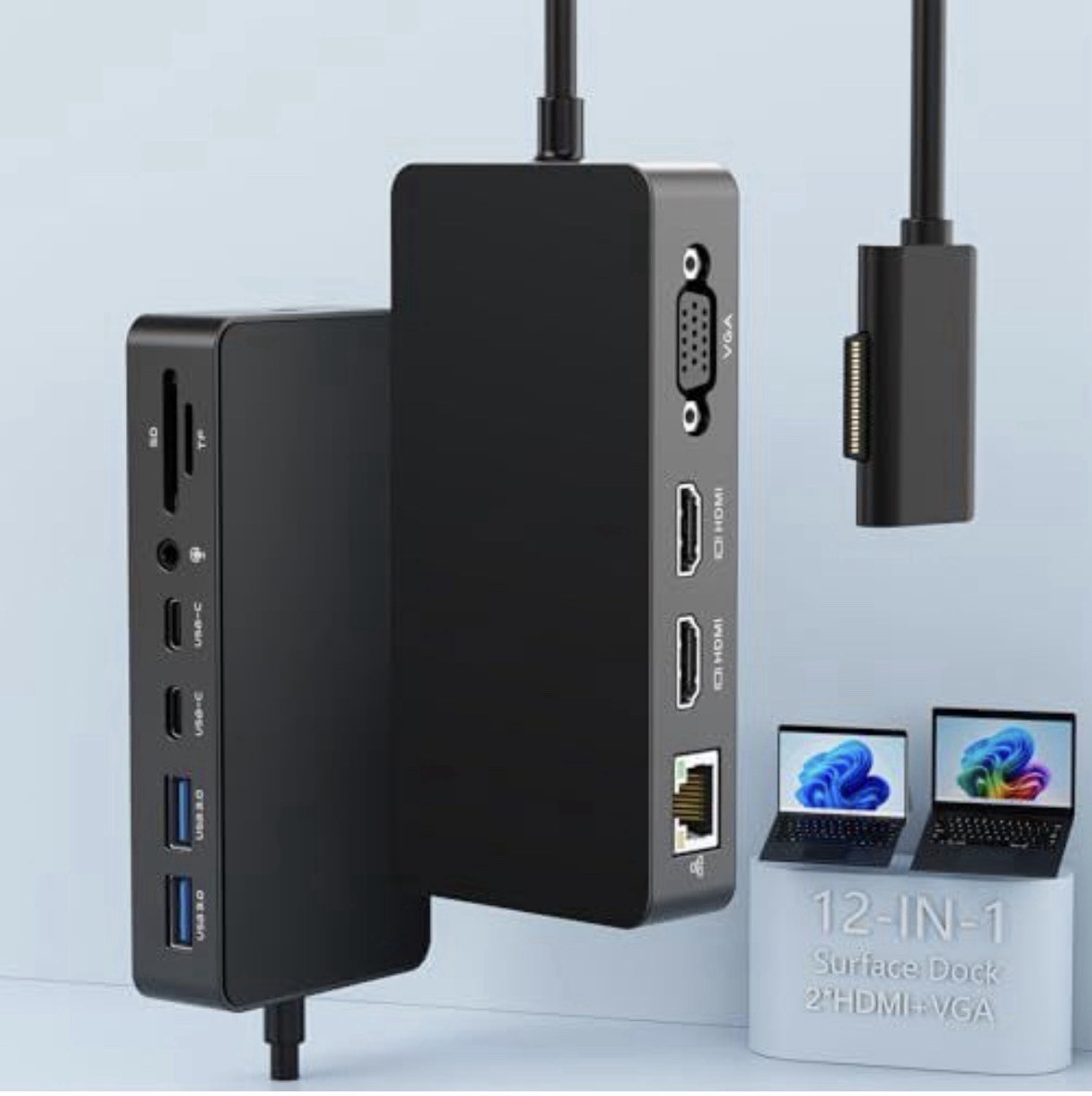 For Surface Expansion Dock Triple Display 12-in-1, Dual 4K HDMI+VGA For Surf Pro