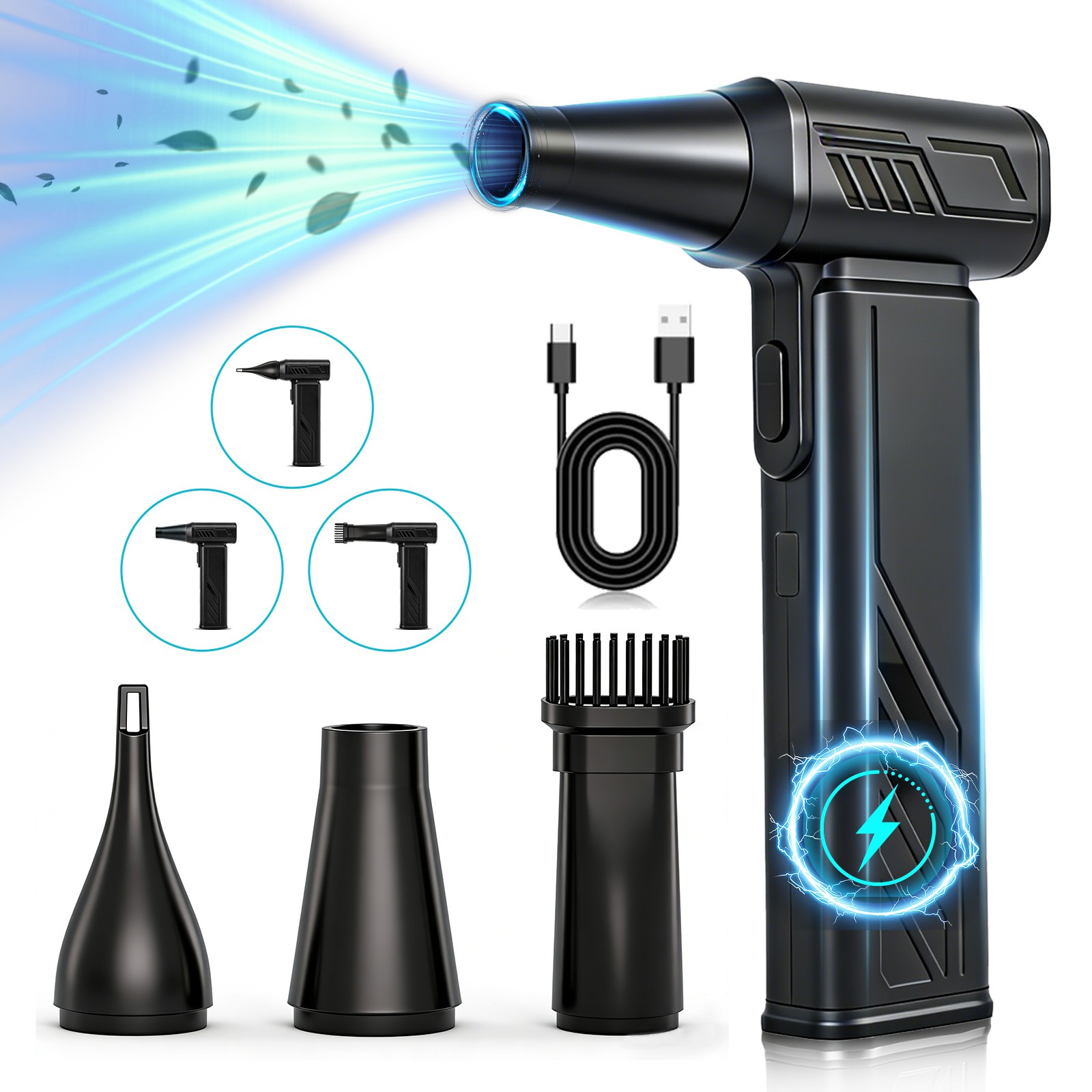 300000RPM Cordless Mini Jet Blower Turbo Fan Electric Air Duster Portable LED