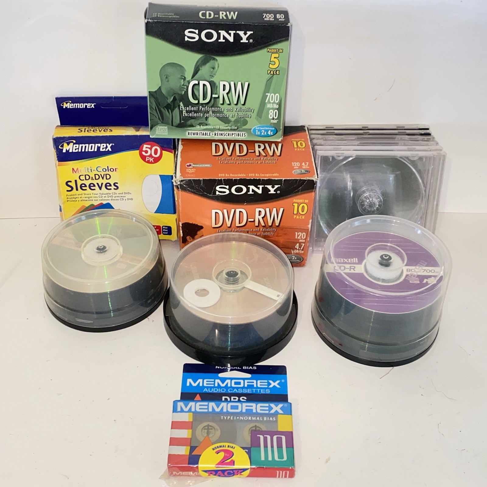 Blank Mixed Media Lot 100+ Pieces DVD-RW CD-RW DVD-R CD-R Sony Memorex Maxell