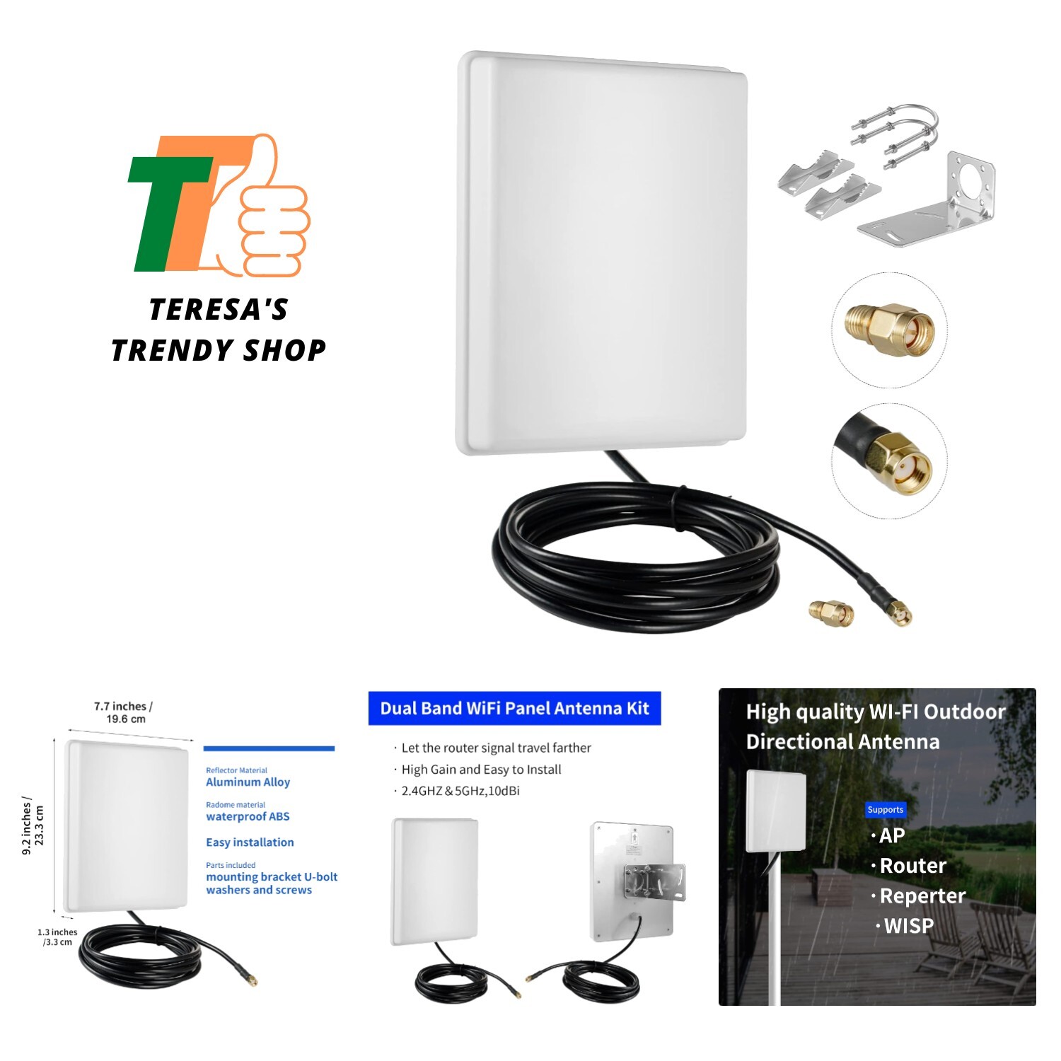 Outdoor 15dBi Dual Band WiFi 2.4GHz 5GHz 5.8GHz Long-Range Directional Panel ...