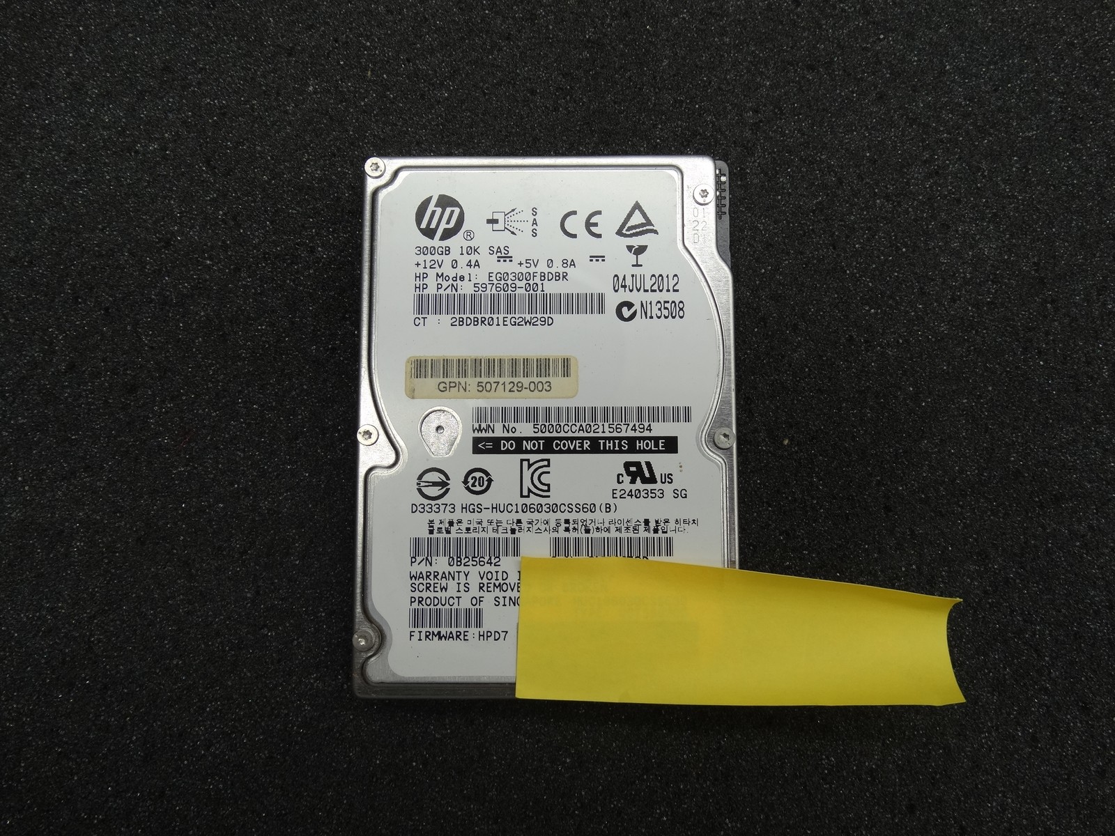 HP EG0300FBDBR 300GB 2.5" 6Gbps 10k RPM SAS Drive P/N:597609-001 Tested Working