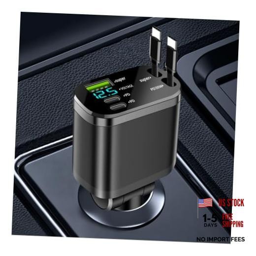 5 in 1 Retractable Car Charger Adapter,Upgraded Car Phone Charger with PD 30W