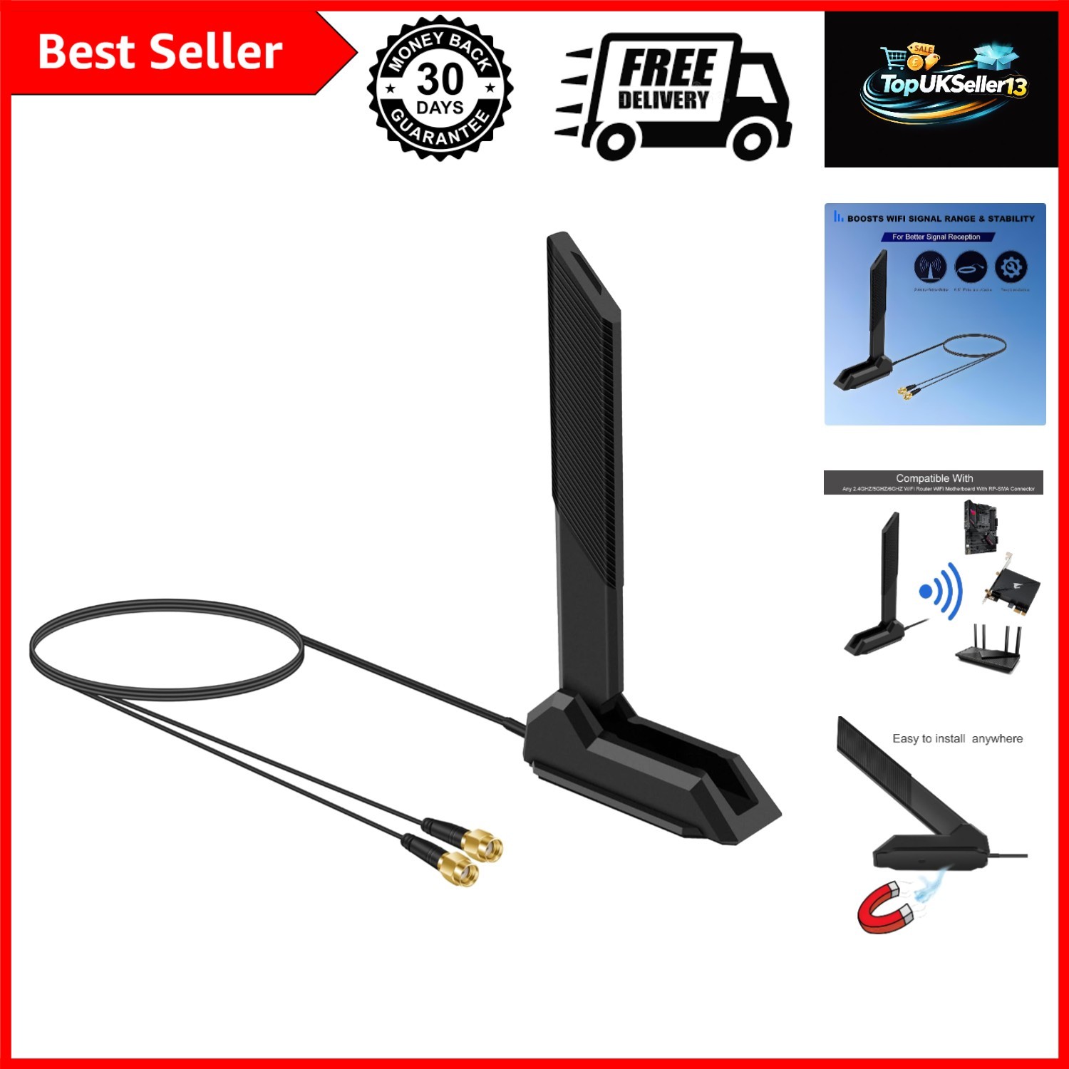External WiFi 6 6E Tri-Band Antenna 6GHz 5.8GHz 2.4GHz Magnetic Base Antenna ...