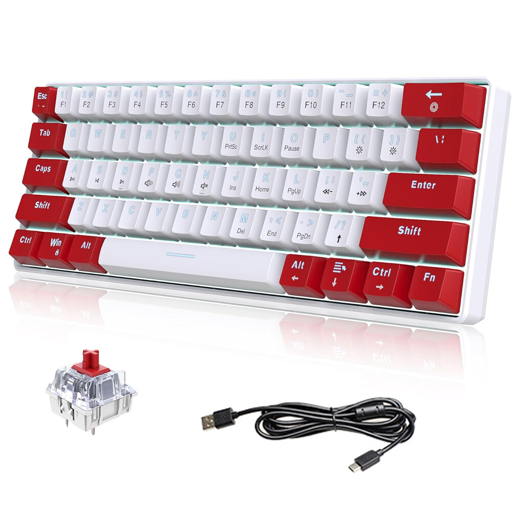 Snpurdiri 60% Wired Gaming Keyboard White LED Backlit Small 61Key Ultra-Compact