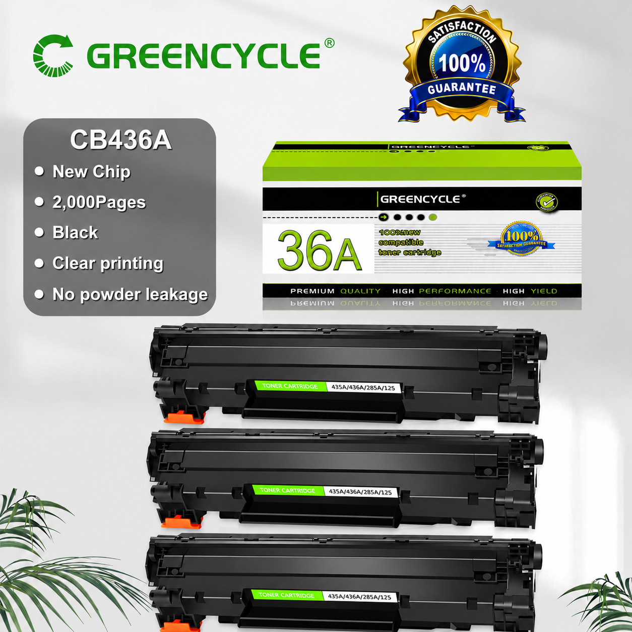 GREENCYCLE 3 Pack 36A CB436A Toner Cartridge for HP P1505 P1505n M1120 M1522nf