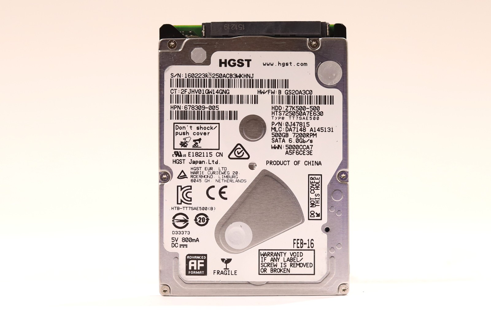 HGST HTS725050A7E630 500GB 2.5" 6Gb/s 32MB 7.2K RPM SATA Hard Drive P/N: 0J47815