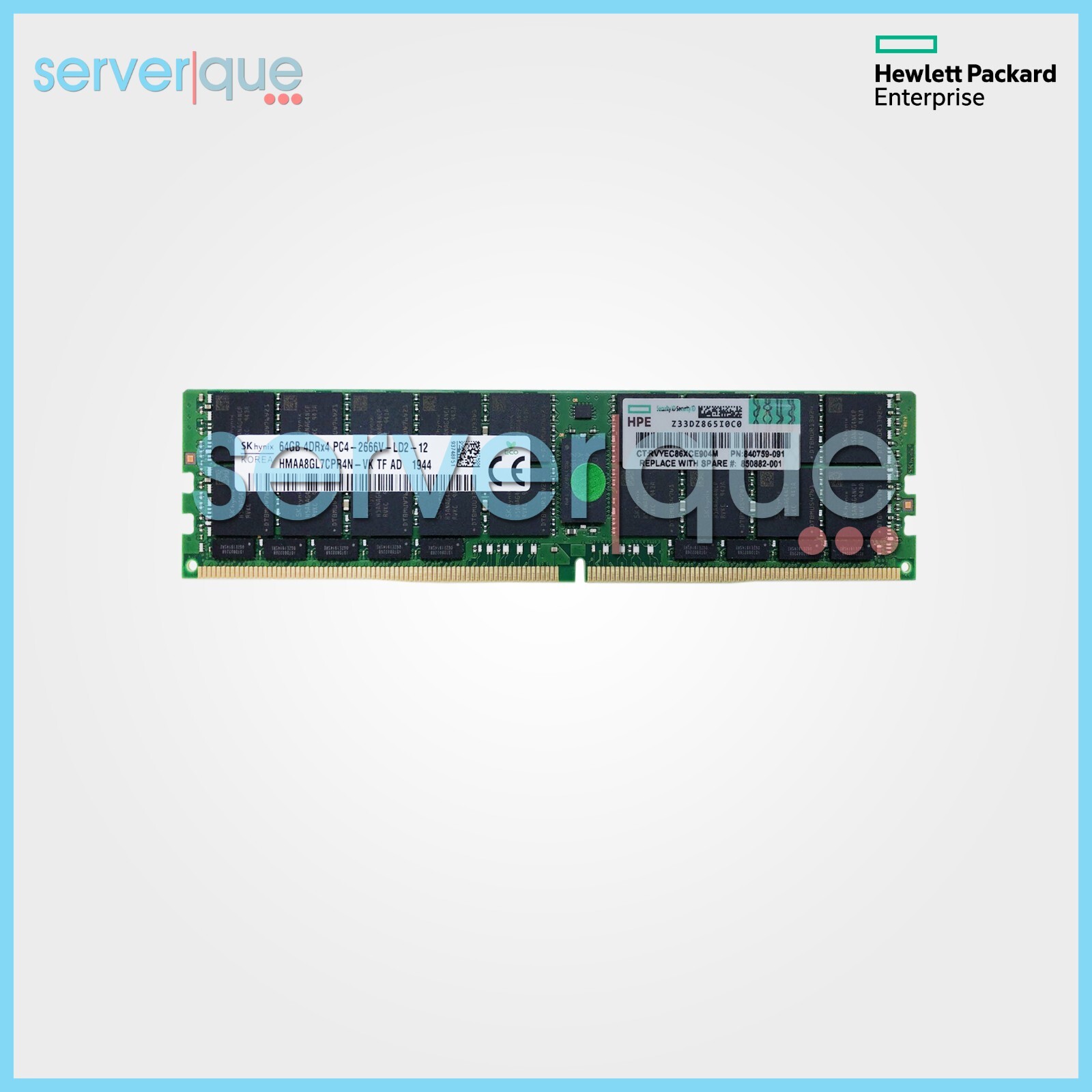 HPE 815101-B21 64GB DDR4-2666MHz PC4-21300 CL19 Quad Rank Memory 840759-091