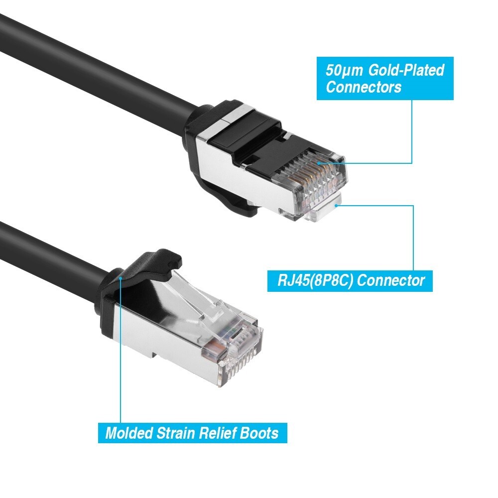 SSTP CAT8 RJ45 Ethernet Network Patch Cable 40G 2GHz Copper 30AWG .5 1'FT - 10FT
