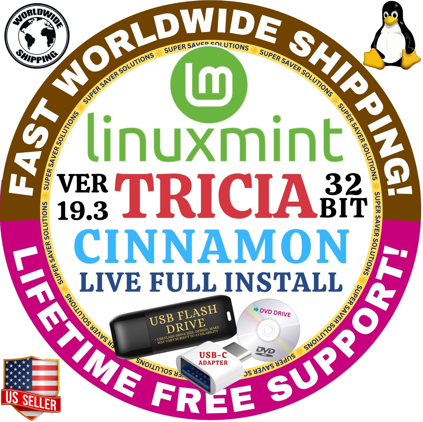 32-BIT LINUX MINT 19.3 TRICIA XFCE, KDE, CINNAMON ISO | DVD, USB | FAST SHIP