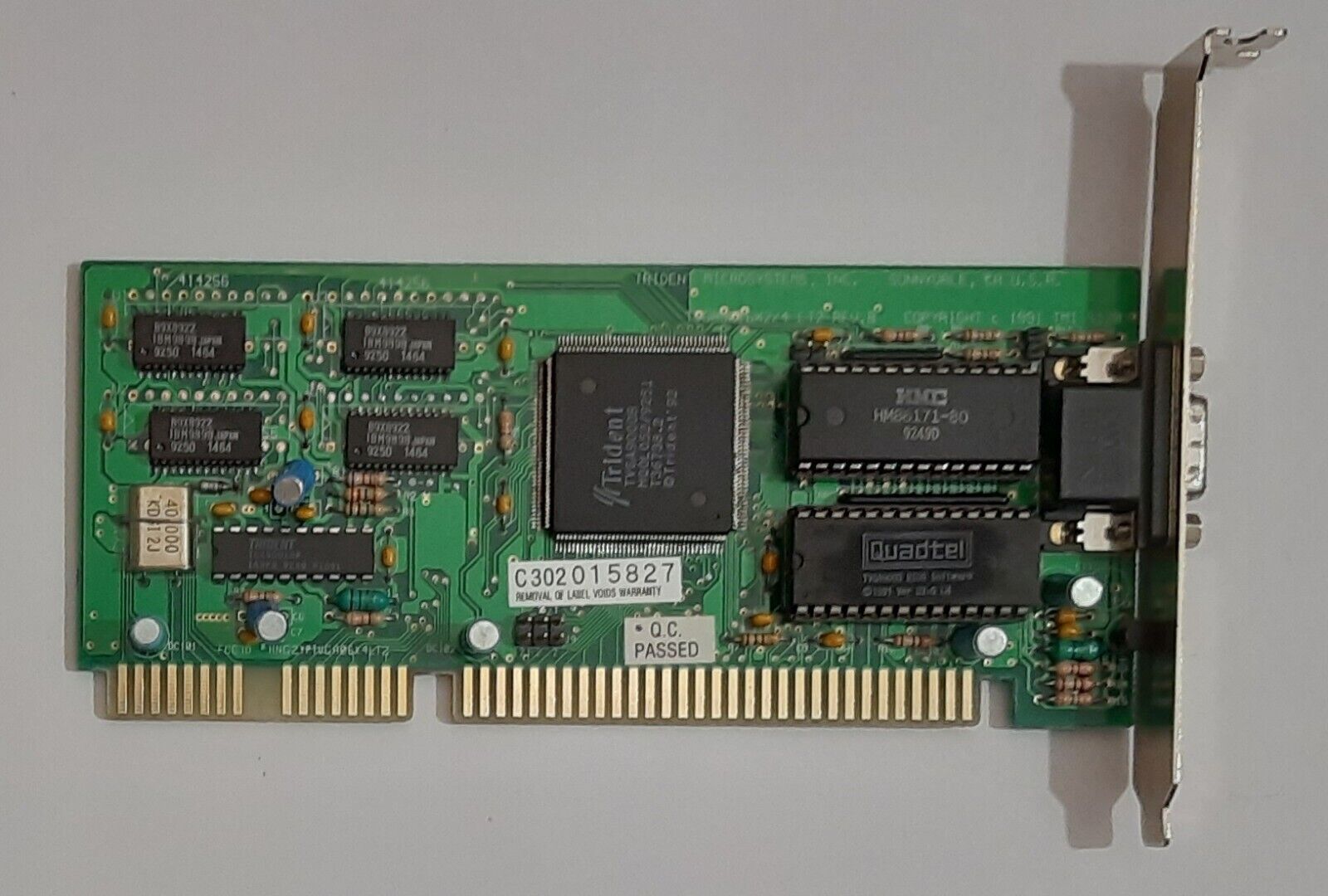 Trident 9016X2/4 LT2 REV. B ISA Graphics Card (TVGA9000B, 512KB, Retro, 1992)