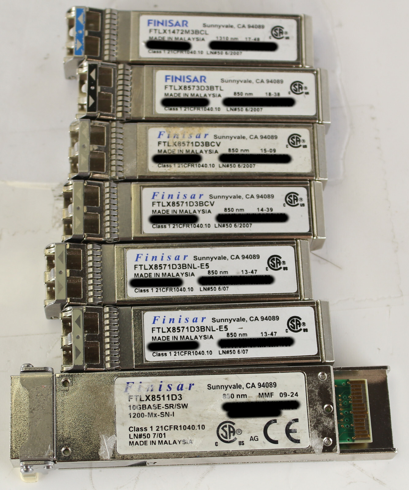 Lot of 7 Finisar Various 10G SFP Transceiver Modules