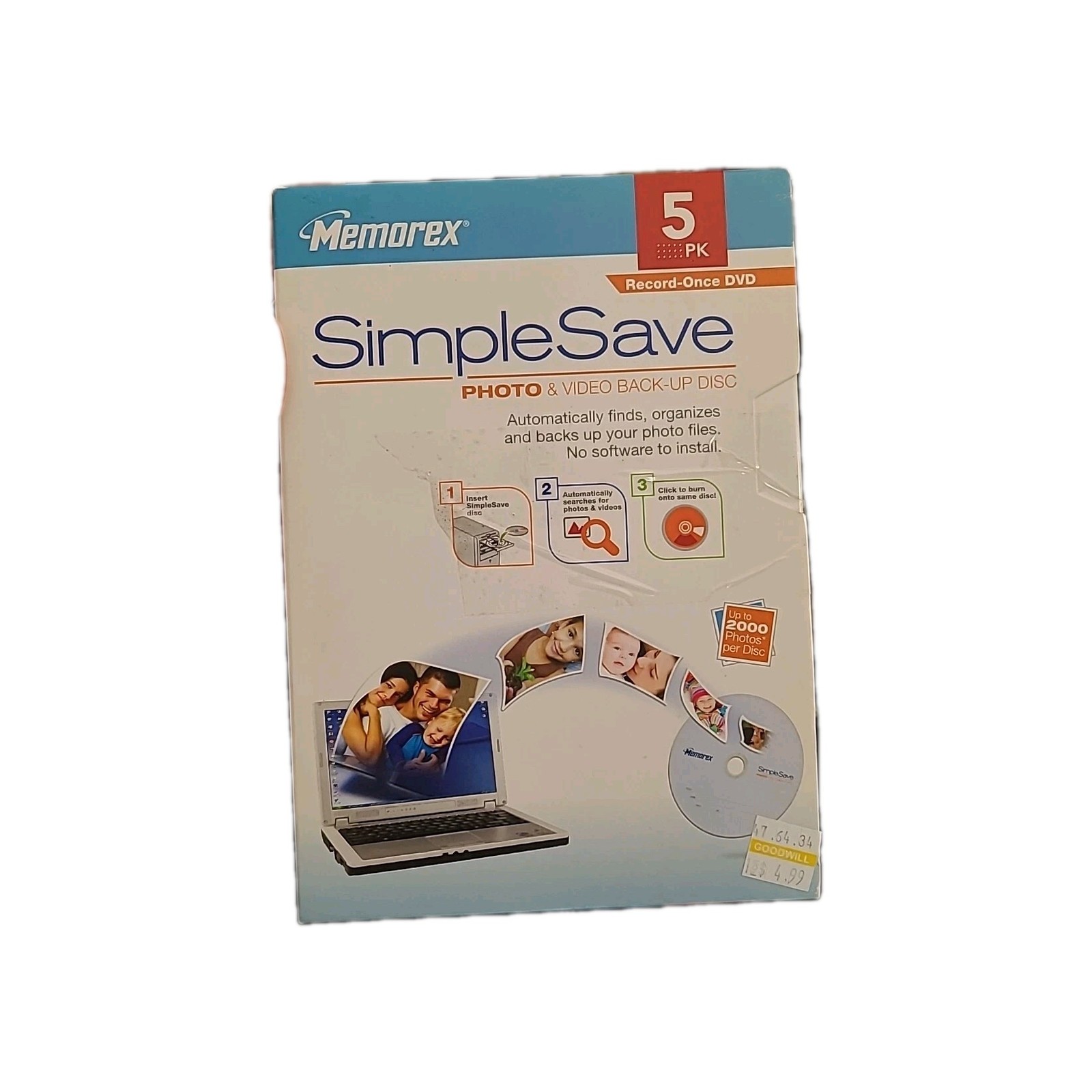 Memorex Simple Save Photo & Video Back Up Disc 5 Pack Record Once DVD Brand New