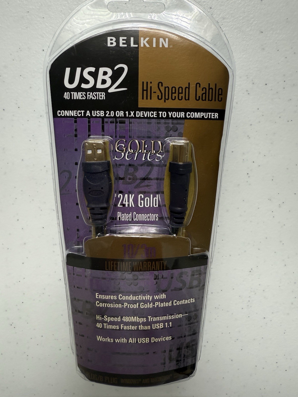 Belkin Gold Series High-Speed USB 2.0 Cable, 10 ft., Black-Brand New