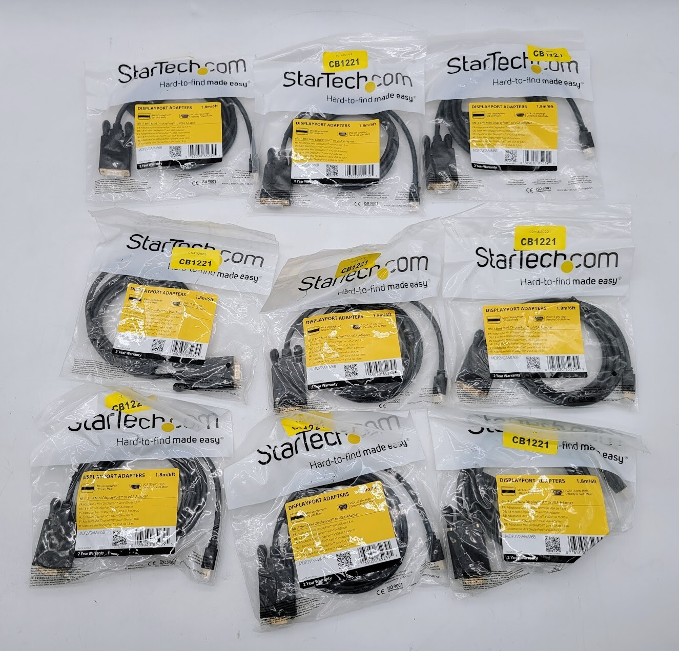 Lot of 9 Startech.com 6ft (1.8m) MINI Displayport to VGA Adapter MDP2VGAMM6R