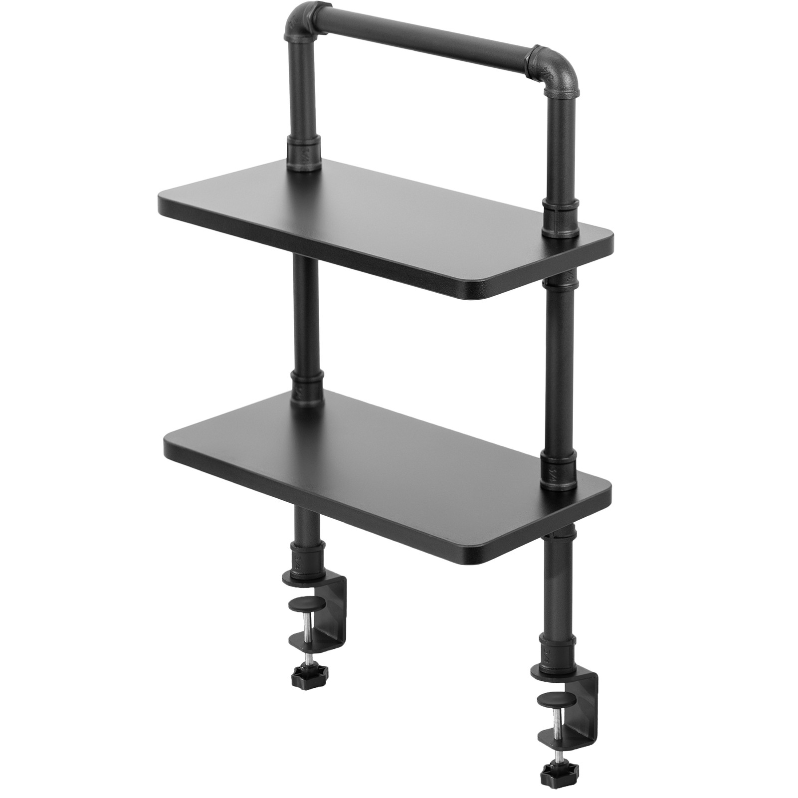 VIVO Clamp-on 16 inch 2-Tier Decorative Industrial Pipe Shelves, Black